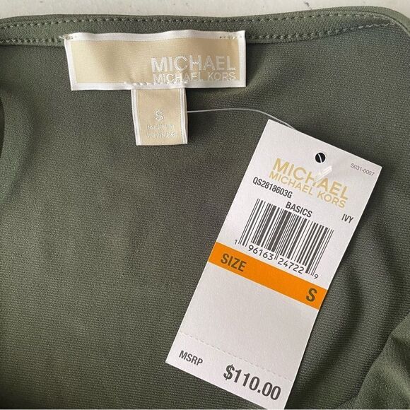 MICHAEL KORS olive green surplice fit & flare shift casual dress size small NEW - Picture 6 of 11